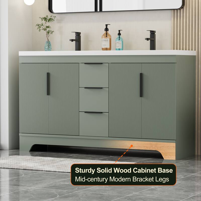 Vertical Stripes Bathroom Vanity Set with Sink Top & Faucet