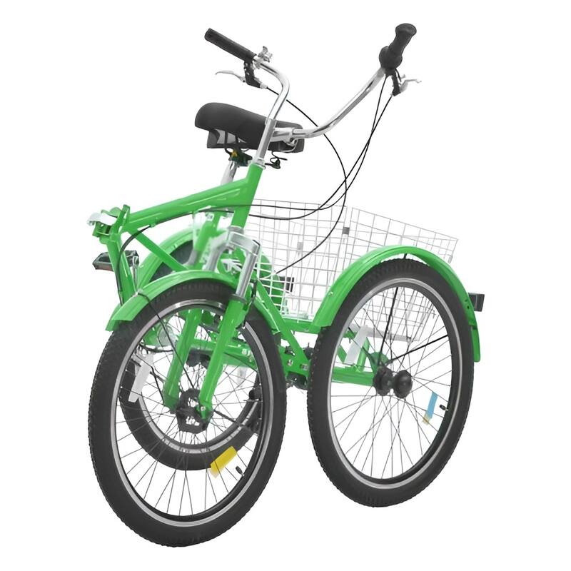 24-Inch Folding Adult Tricycle, 7-Speed Carbon Steel 3-Wheel Bike with Basket - 70.9 x 29.9 x 45.9 in
