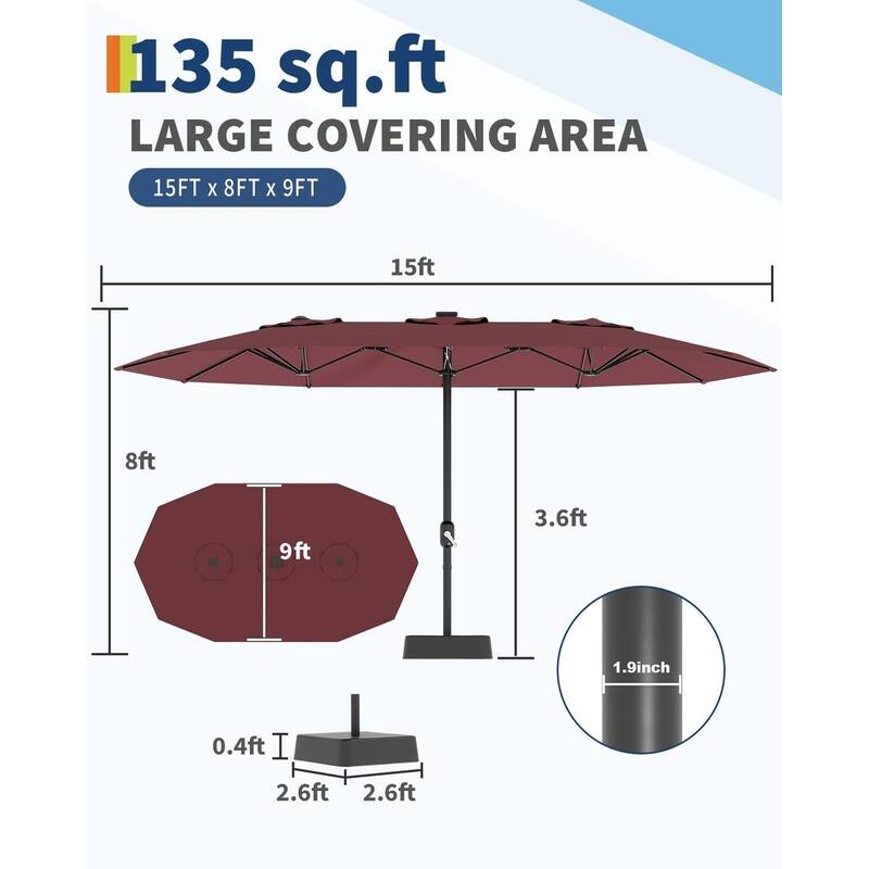 Coromose 15ft Large Patio Umbrella with Base, UV Protection, for Sun Safety