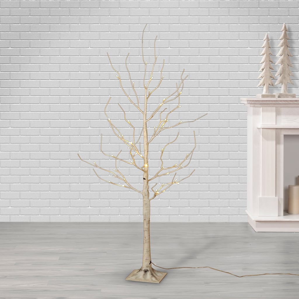 4 ft Tall Prelit Birch Tree with 48 Warm White LED Lights - N/A