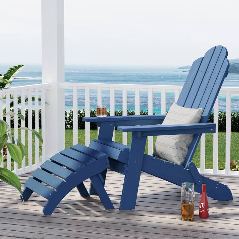 WINSOON 2-Piece All Weather HIPS Outdoor Folding Adirondack Chair with Ottoman