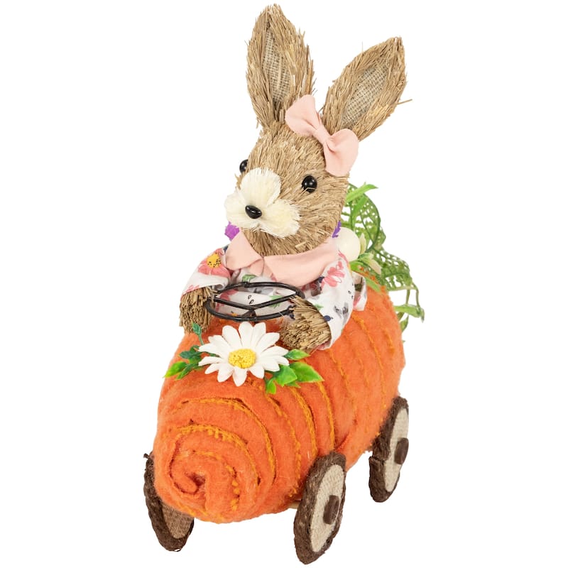 Girl Bunny with Carrot Car Easter Decoration - 13" - 9.25"