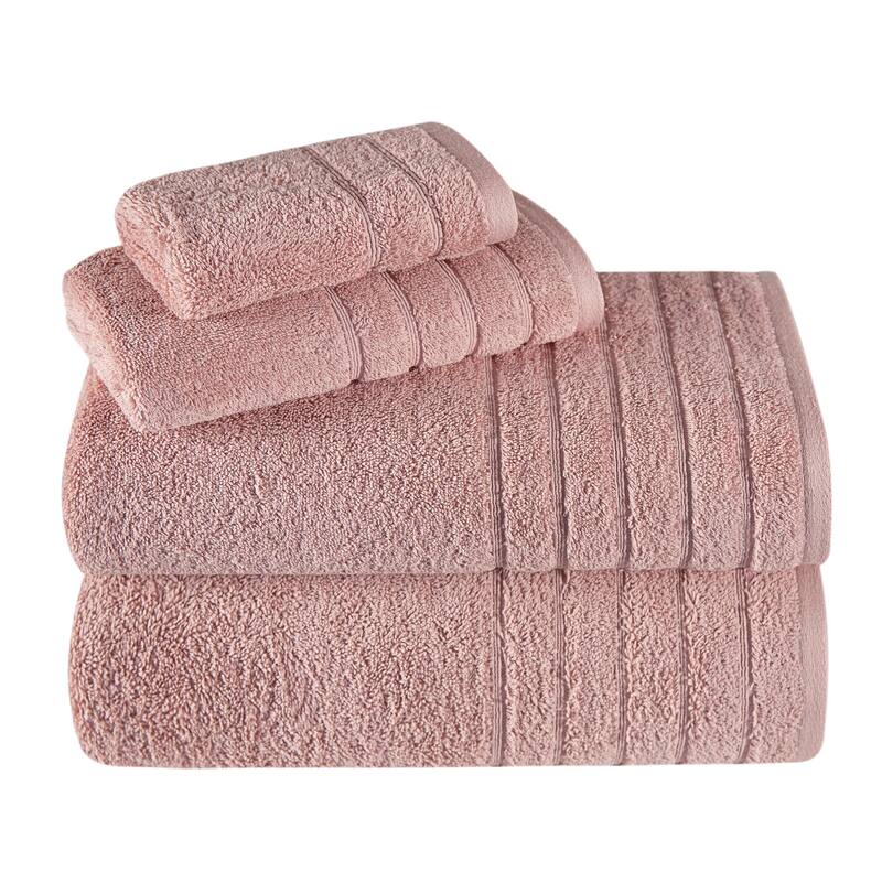 Classic Turkish Towels 4 Piece Cotton Towel Set, Absorbent Hotel & Spa - Rose Powder