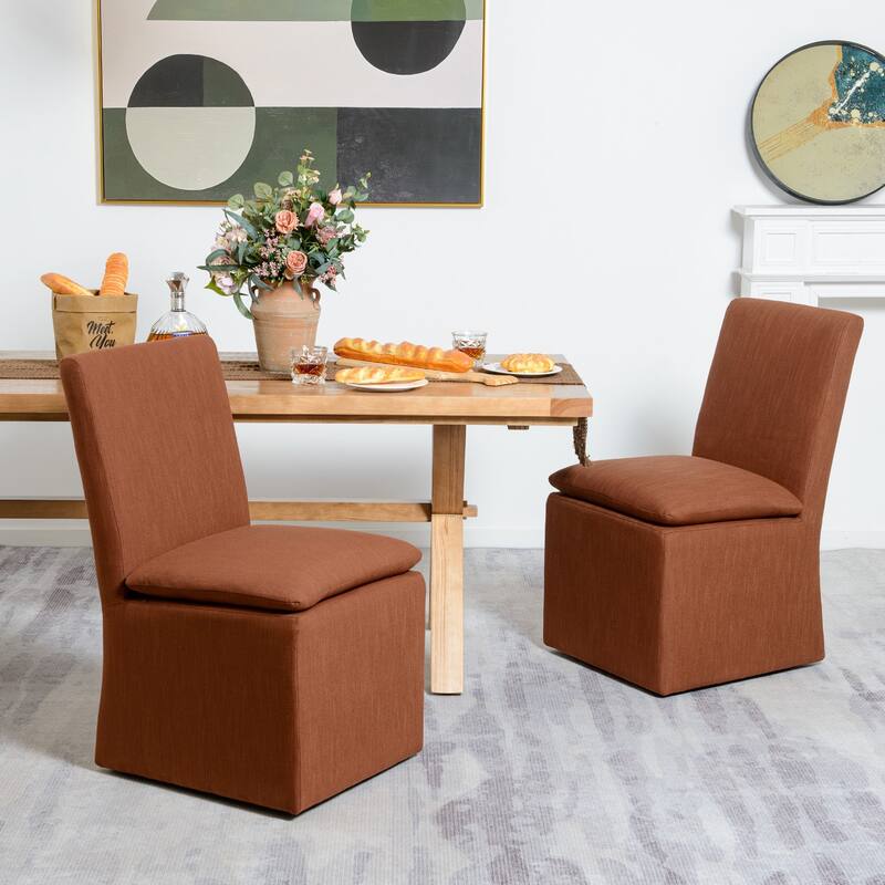 KINWELL 21" Performance Fabric Upholstered Dining Side Chair with Casters (Set of 2)