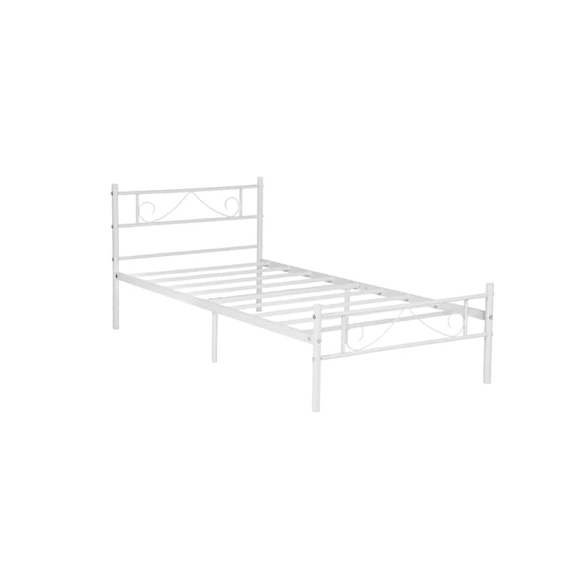 Homy Casa White Metal Bed Frame with Headboard & Footboard