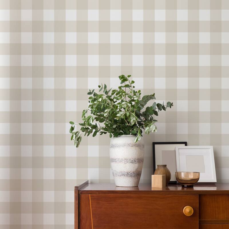 Fine Decor Patrice Light Brown Gingham Wallpaper - N/A