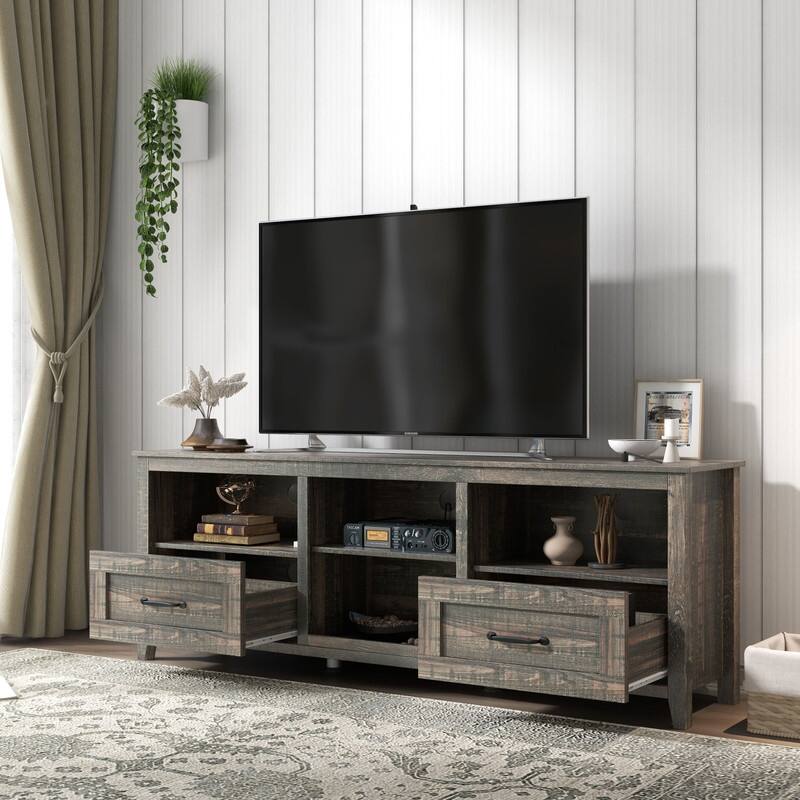 Mieres TV Stand for 75 Inch TV, Entertainment Center with Two Drawers and 4 Open Storage, Compartments TV Console Media Cabinet