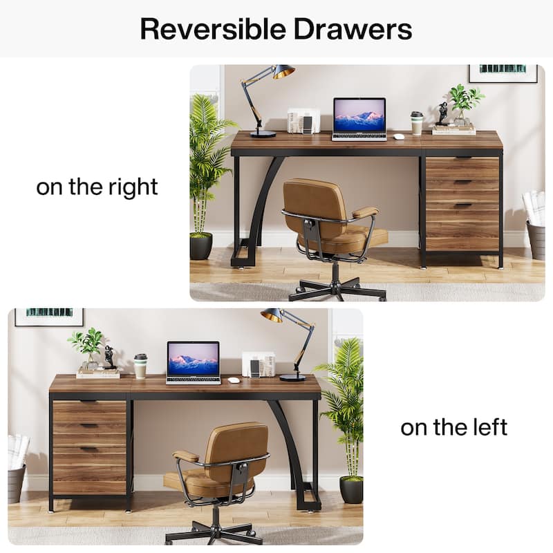 59 Inch Computer Desk with 3 Drawers, Industrial PC Desk Study Writing Table Workstation with File Storage, Home Office Desks