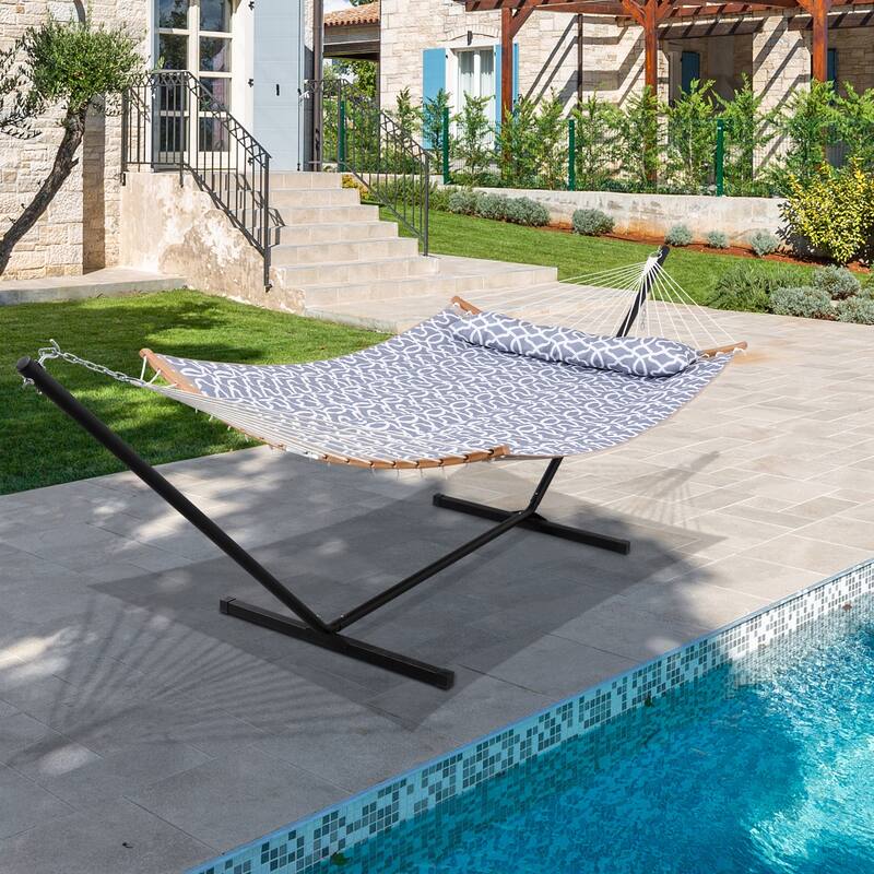 Outdoor 55 Inch 2 Person Hammock with Stand and Pillow