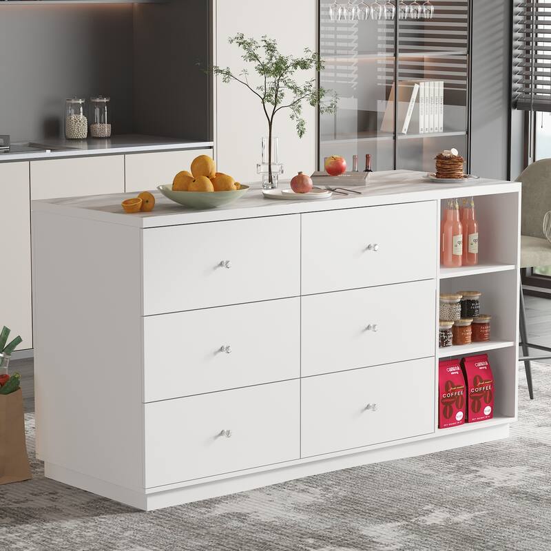 White Sideboard with Ample Organizing Compartments for the Modern Home - 63"