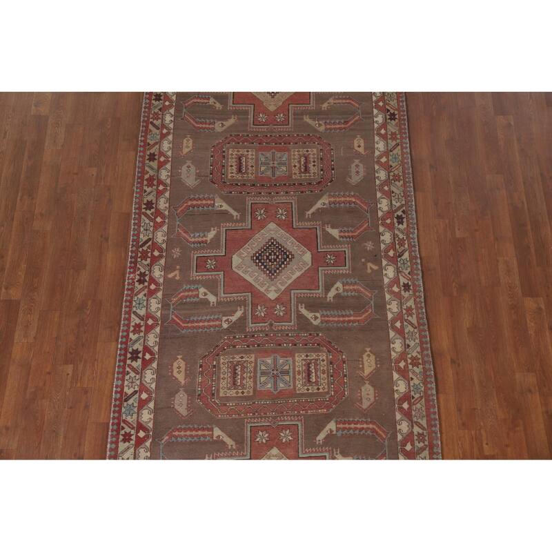 Hand Knotted Oriental 100% Wool Carpet Traditional Tribal Brown Ardebil Runner Rug - 10' 3'' X 4' 3''