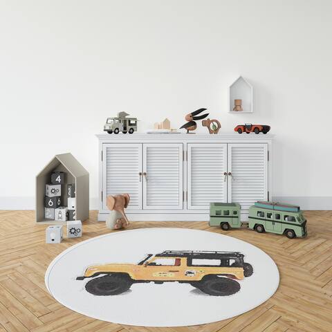 GUNNAR YELLOW VINTAGE LAND ROVER Area Rug by Kavka Designs