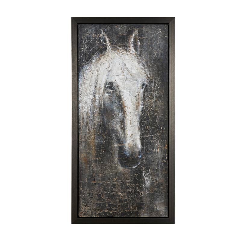 Canvas Horse Framed Wall Art with Textured Distressing - Black - Roche River Decor
