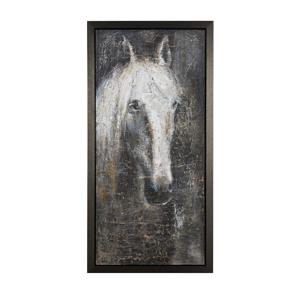Canvas Horse Framed Wall Art with Textured Distressing - Black - Roche River Decor