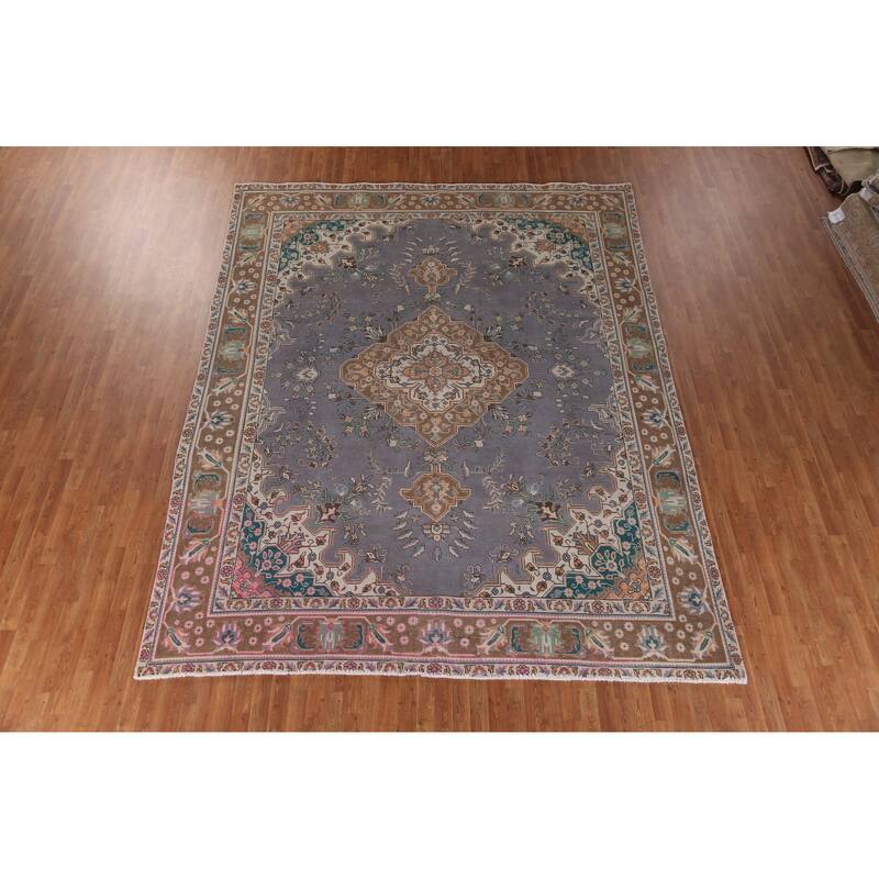 Traditional Tabriz Persian Vintage Rug Handmade Bedroom Wool Carpet - 9'7" x 12'3"