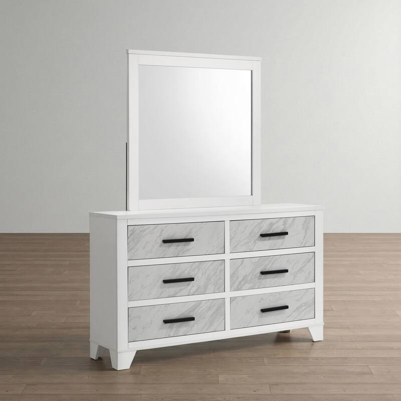 Furniture of America Loris Modern 2-Piece White Wood 6-Drawer Dresser and Mirror Set - White