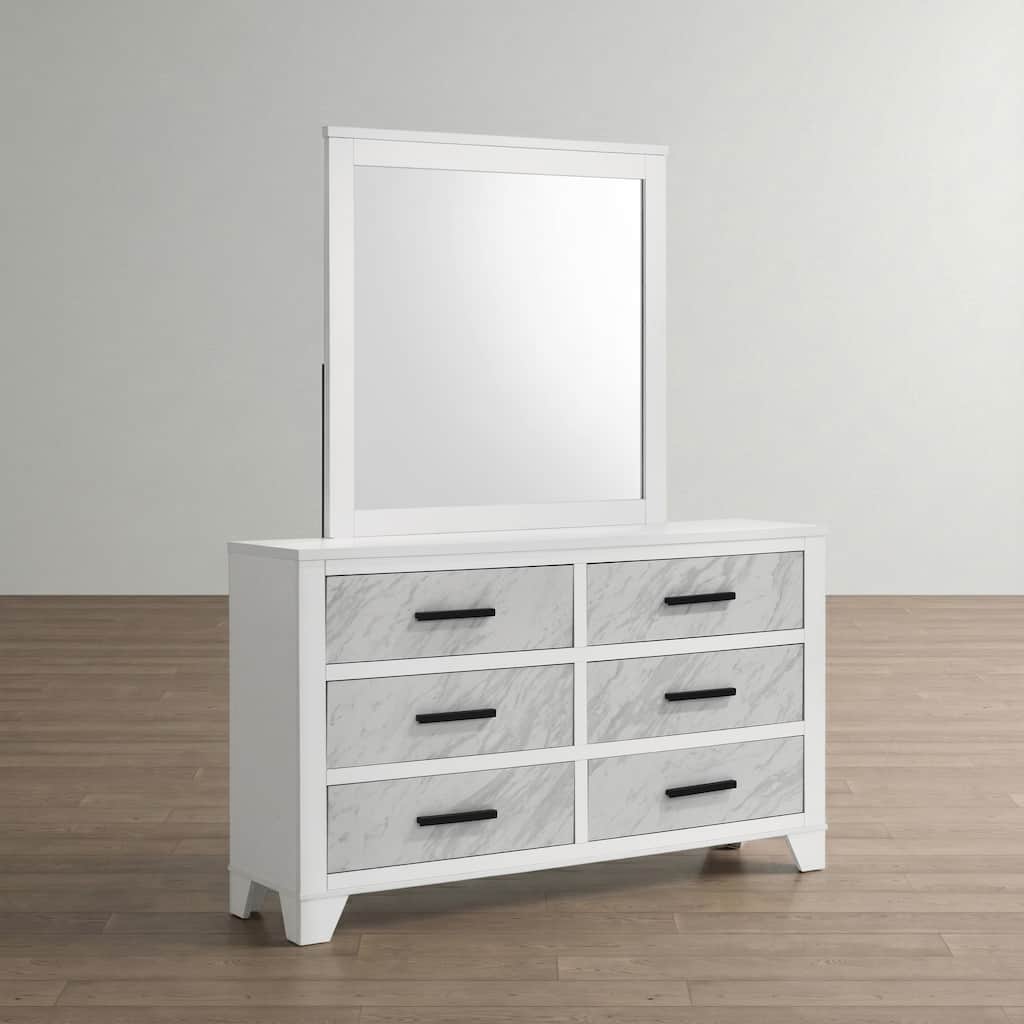 Furniture of America Loris Modern 2-Piece White Wood 6-Drawer Dresser and Mirror Set