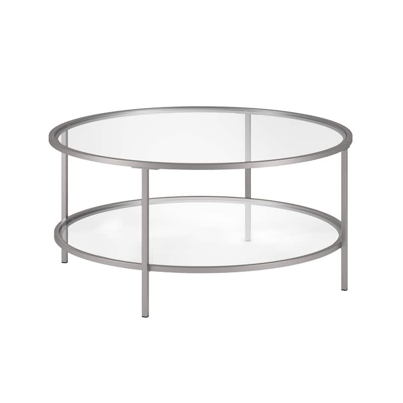 36" Modern Round Coffee Table with Glass Top and Shelf for Living Room or Bedroom - 36"L x 36"W x 17"H