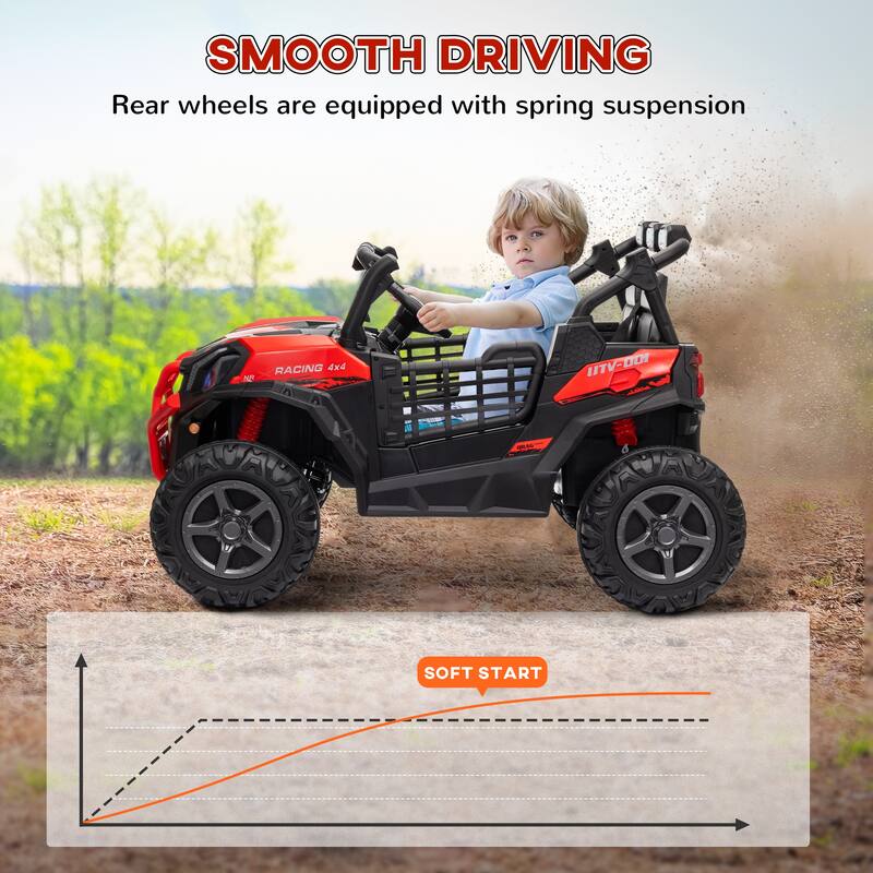 Kids 24V Electric Ride-On Car with Dual Motors, Two Seats, Adjustable Speeds, Remote & Suspension - Red