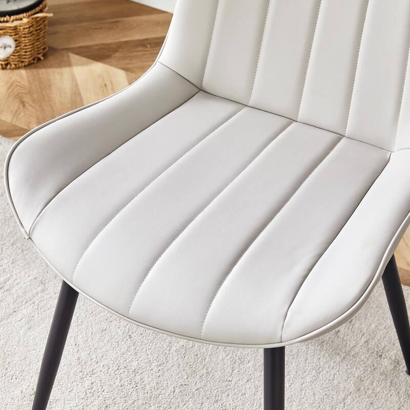 Extended Seat Cushion Pu Dining Chair Set-Four Pieces,Ergonomic Design.Smooth Line Design,Integral Metal Leg Structure