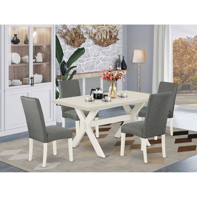 HomeStock 5-Piece Natural Oak Finish Solid Wood Top Dining Table with 4 Parson Chair with Lattice Back