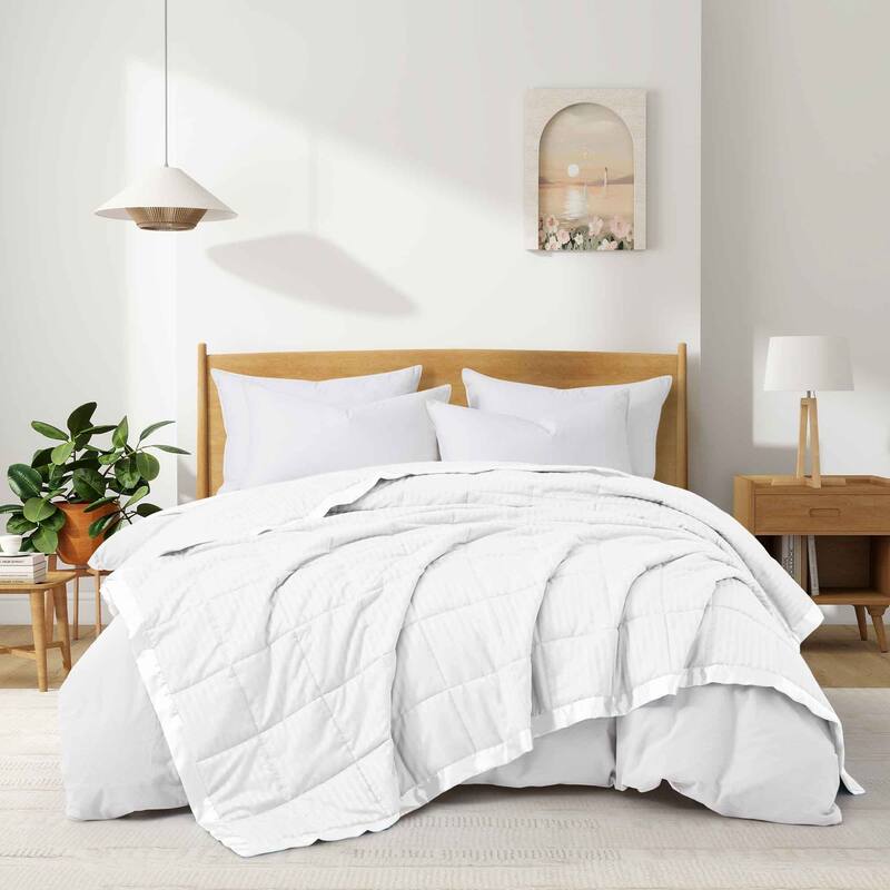 Hotel Quality Luxury Lightweight Jacquard Soft Bed Blanket with Satin Trim, Cozy and Warm