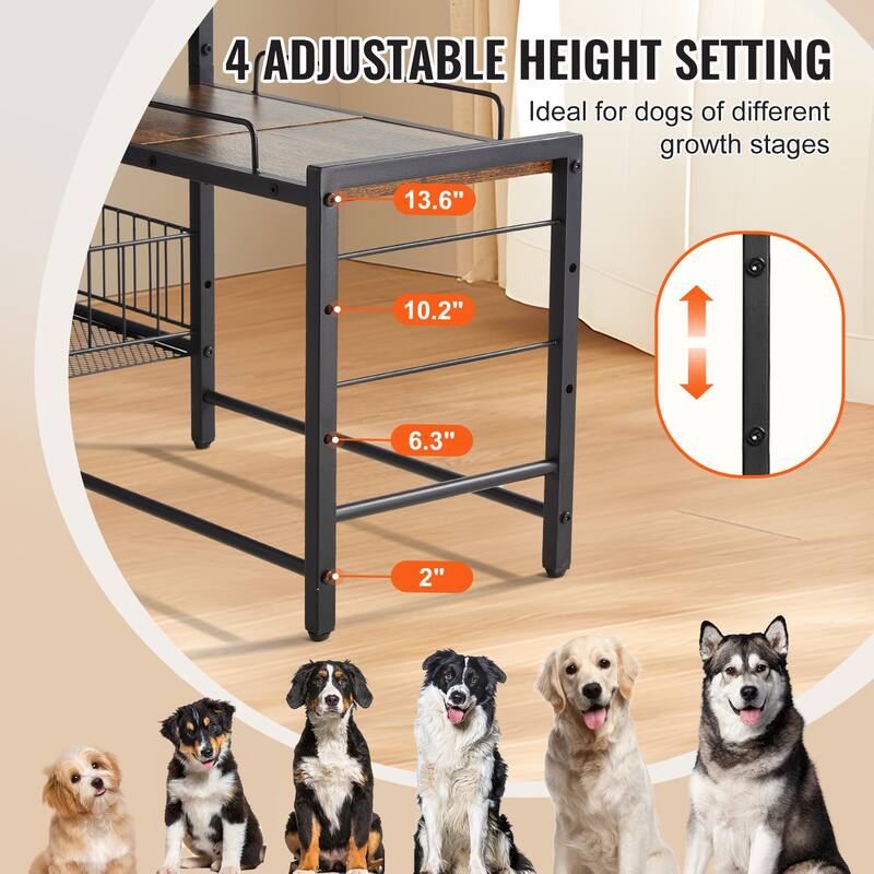 Pet Feeding Station with Storage, Elevated Dog Bowls, Raised Dog Bowl Stand, Dog Food Storage and Feeder Station