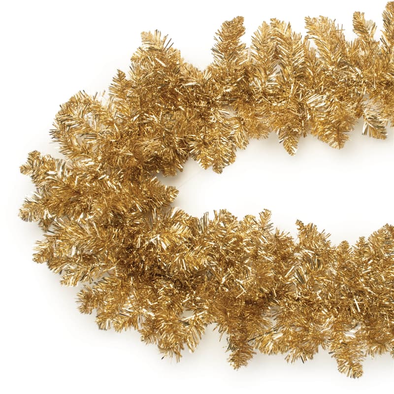 Gold PVC Pine Garland with Metallic Tinsel 60 inches Wired Holiday Decor - 60” x 7” x 10.5” (L x W x H)