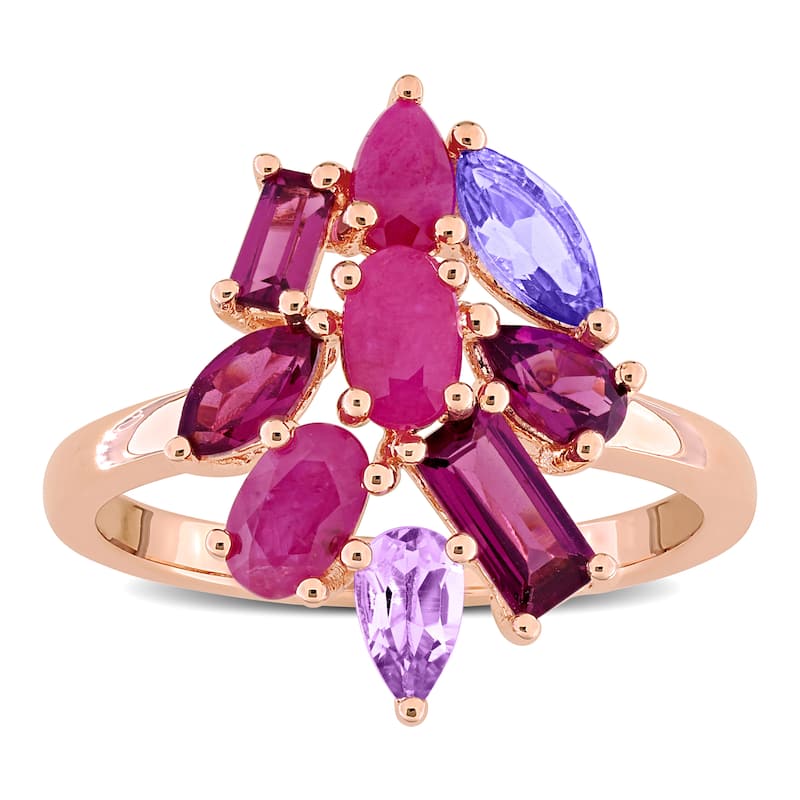 Miadora Multi-Shape Gemstone Floral Ring Sterling Silver