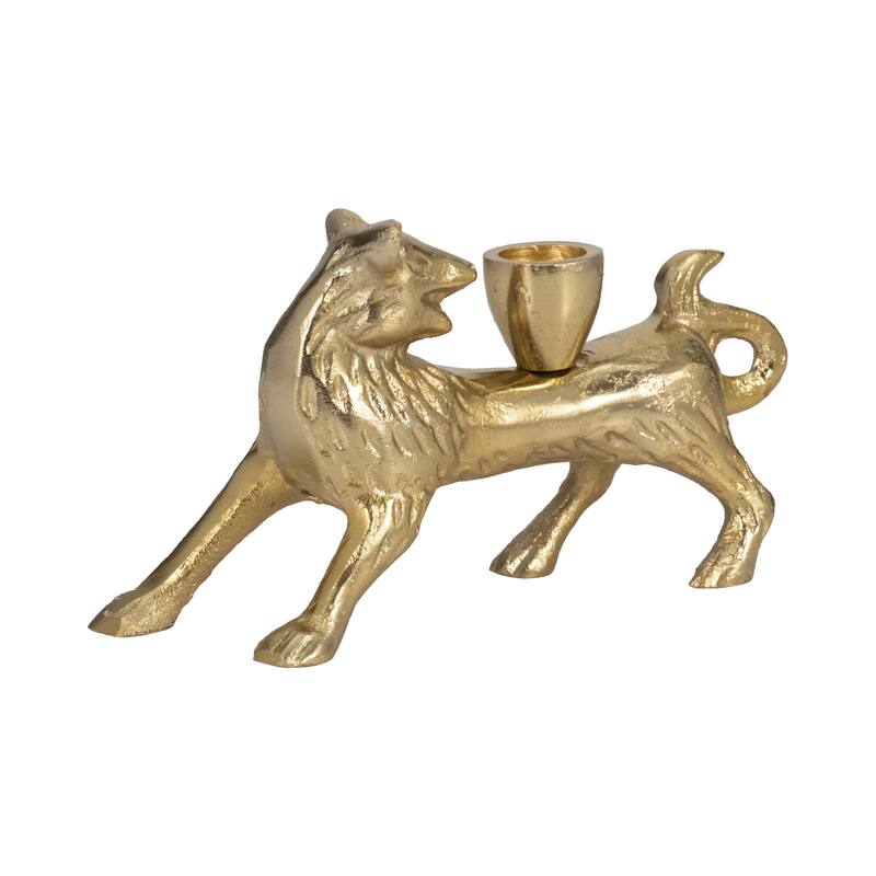 Aluminum Faux Fox-Shaped Taper Candle Holder - Gold, 8 in. - 8.0"