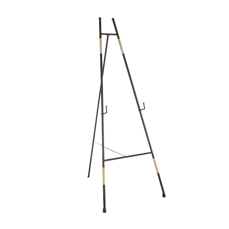 Metal Slim Foldable 2 Tier Display Easel with Wrapped Rattan Accents - Black - Roche River Decor