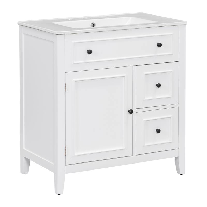 30" Bathroom Vanity with Sink Top, Bathroom Vanity Cabinet with Door and Two Drawers, Solid Wood Frame, One Package