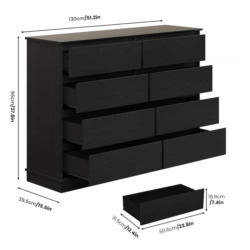 8 Drawer Dressers for Bedroom, Wooden Chest of Drawers with Deep Drawers, Large Double Dresser