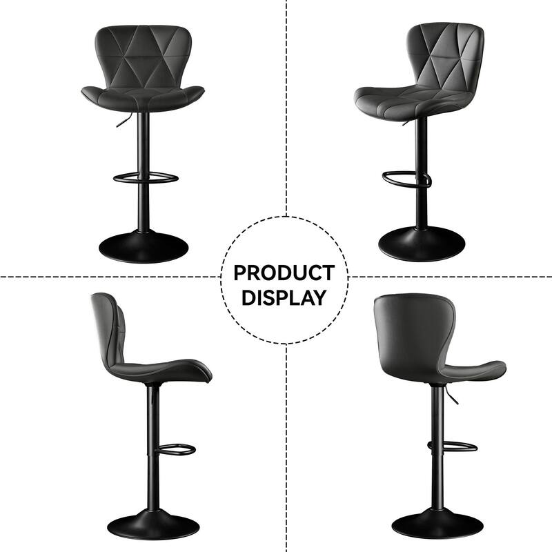 Modern Bar Stools Set of 2, Adjustable Faux Leather Upholstered Swivel Bar Stools, Counter Height Bar Chairs