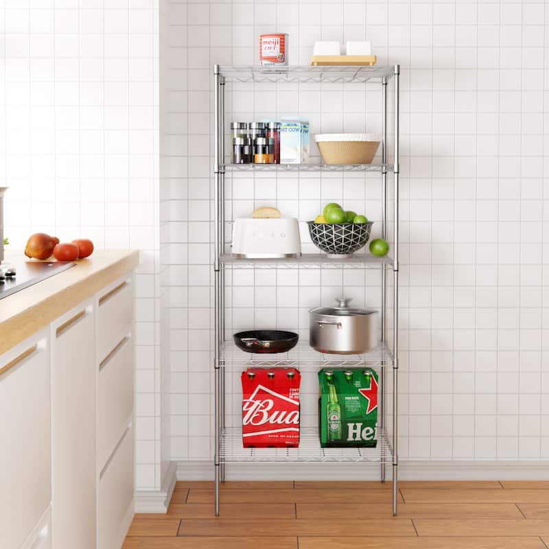 Alvis 5-Tier NSF Certified Wire Shelving Rack with Adjustable Shelving - Chrome