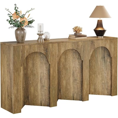 Brown Wood Vintage Console Table with Arched Design and Narrow Profile - 62.99” L x 11.81 W x 31.50 H