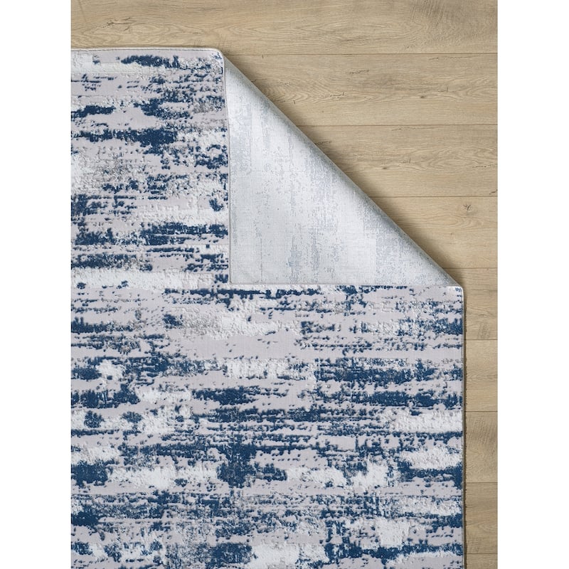 Washable Nautical Navy Blue Woven Area Rug 48"×72" Bed Bath
