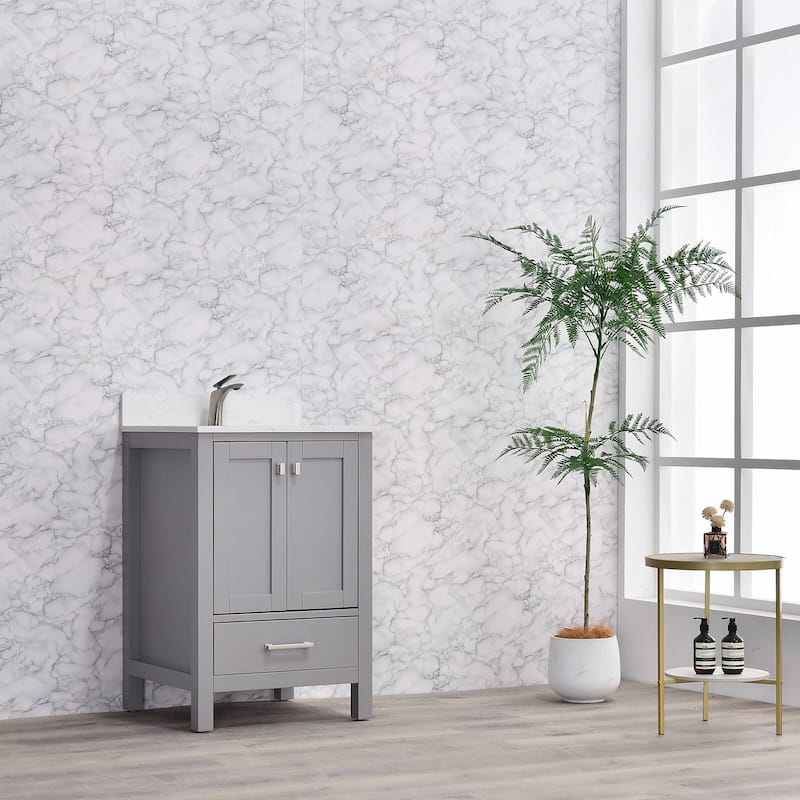 Prismosaic 24 in. Lunar Gray Vanity with Countertop & Splash, Single Sink