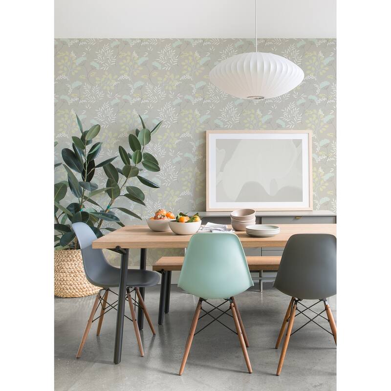 Scott Living Sorrel Light Grey Botanical Wallpaper