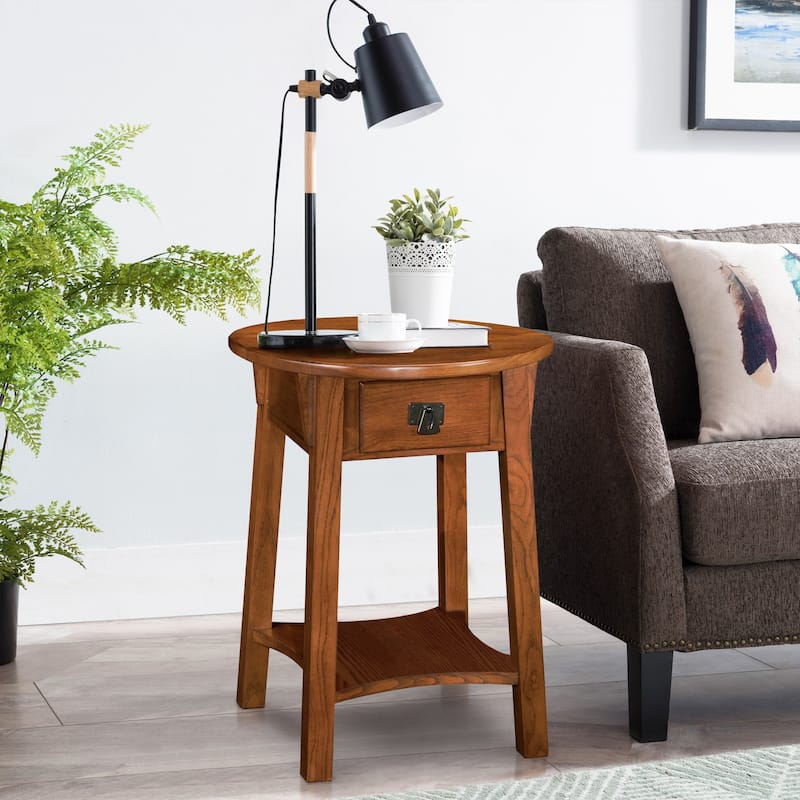 Leick Home Mission Round End Table with Drawer