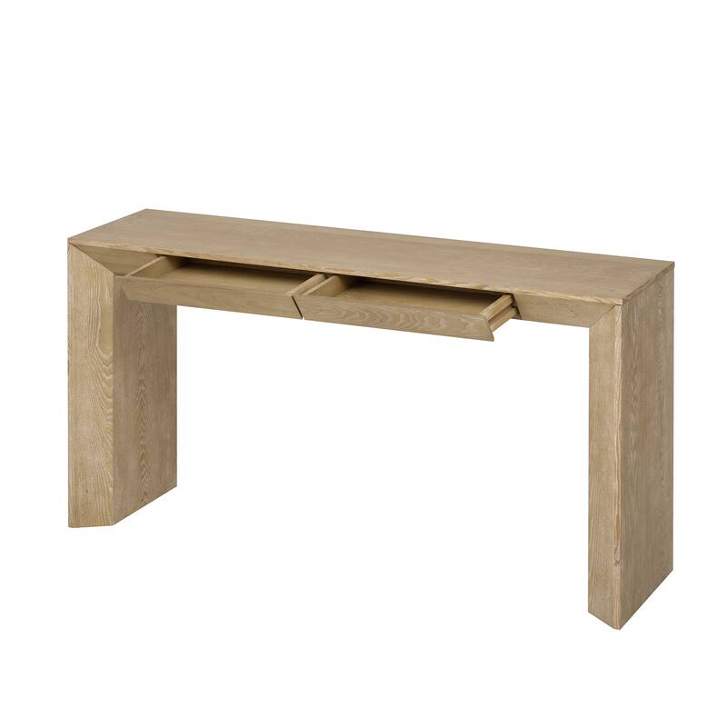 60"Modern Farmhouse Console Table with 2 Concealed Drawers,Waterfall Design Entryway Table with Thickened Legs&Rustic Wood Grain