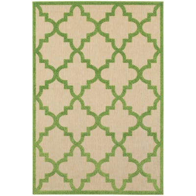 Chester Sand Green Geometric Lattice Outdoor Casual Area Rug