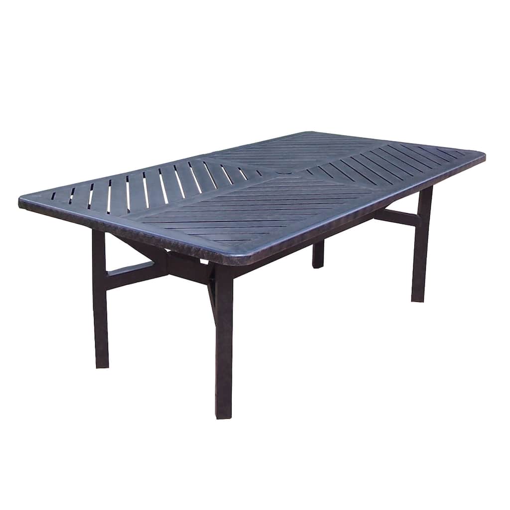 Rectangular Outdoor Brown and Black Aluminum Large 86-in Dining Table with Umbrella Hole