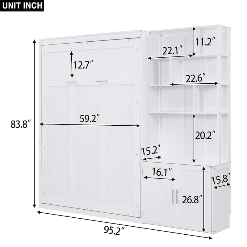 Full Size Murphy Bed with Multiple Shelves and Cabinet