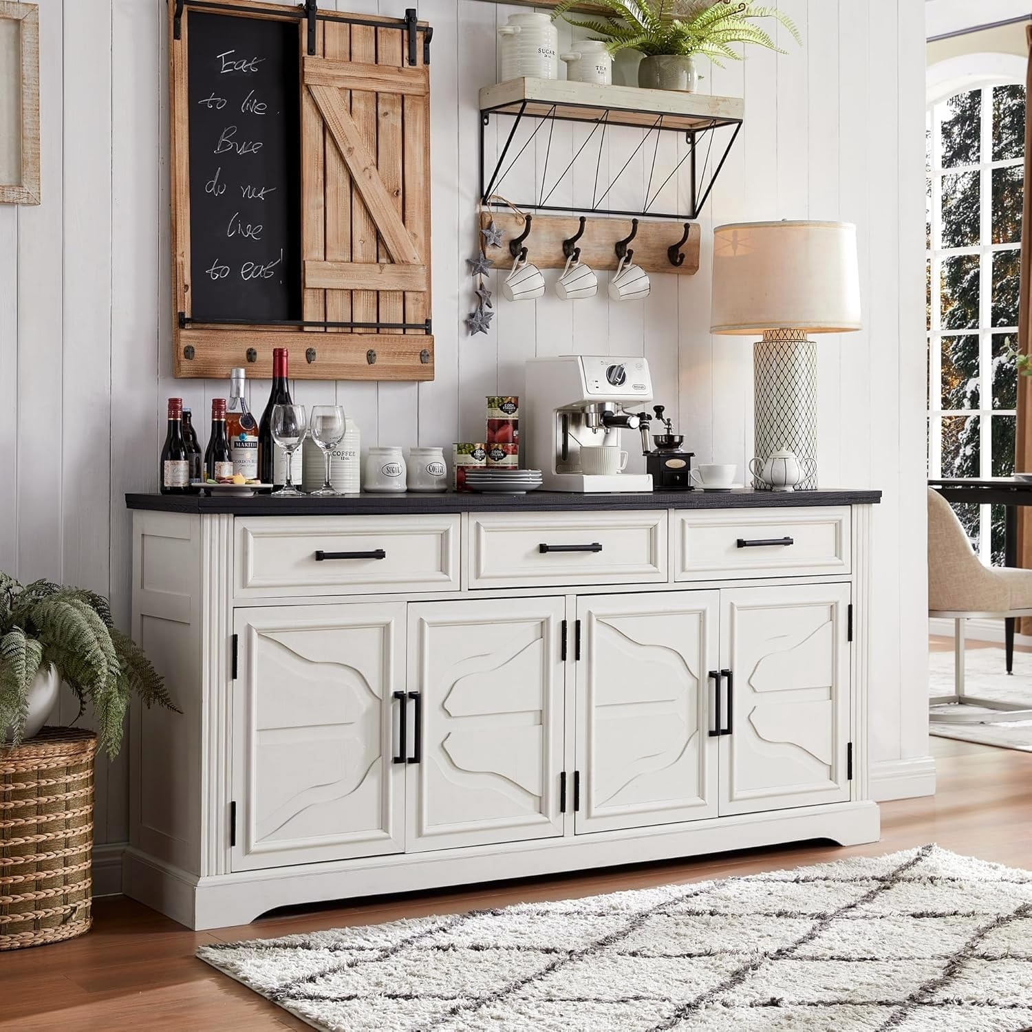 Accent Cabinet with Line Groove Design, Sideboard Buffet Cabinet with Adjustable Shelves, Decorative Storage Cabinets