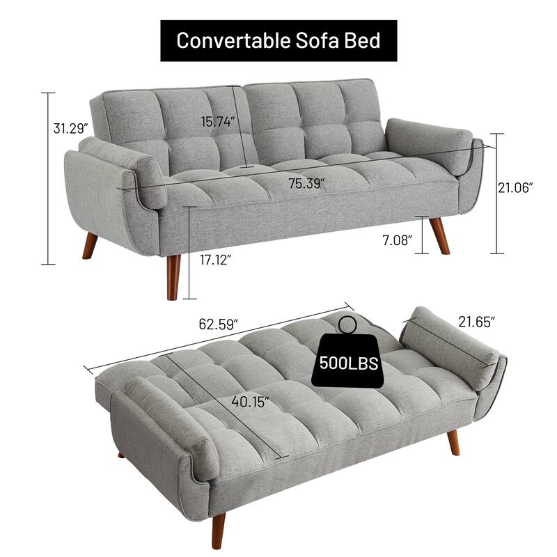 75.39'' Sofa Bed, Convertible Sleeper Couch with Pillows, Foldable Loveseat Furniture for Living Room