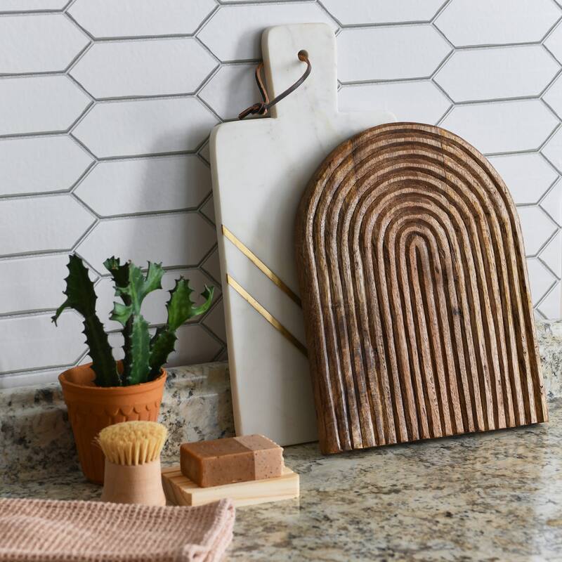 Carved Arch Mango Wood Serving Board - 12.5"L x 10.0"W x 2.0"H