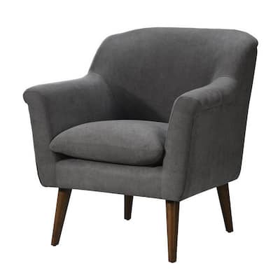 Gigi 32 Inch Accent Chair, Gray Fabric, Pillow Top Seat, Angled Wood Legs
