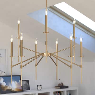 Kedzie 9 Light Brass Mid-Century Modern Chandelier