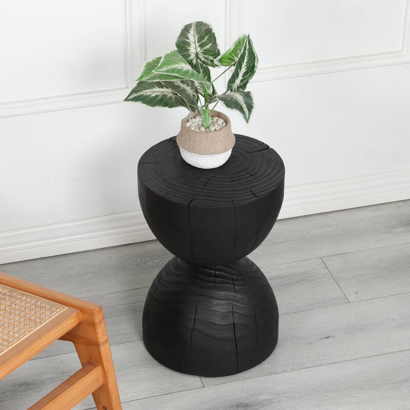 Solid Mango Wood Side End Table in Black, 17.7 inch Round Contemporary Wooden Accent Table, Small Round Plant Stand